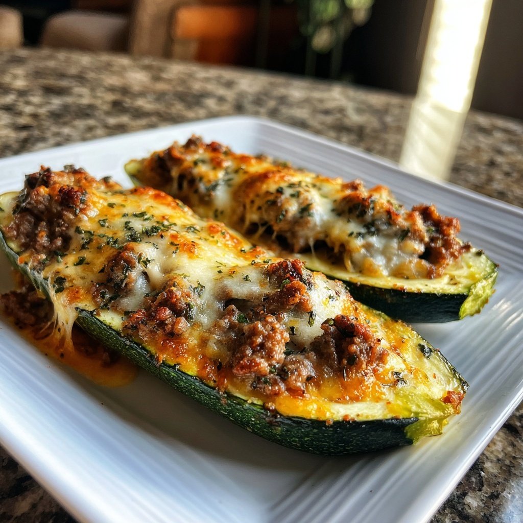 Ground Beef Stuffed Zucchini