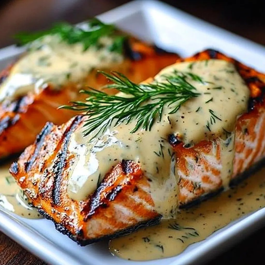 Irresistibly Grilled Salmon with Luxurious Creamy Dijon Mustard Sauce