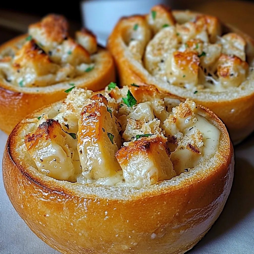 Chicken Alfredo Garlic Bread Bowls